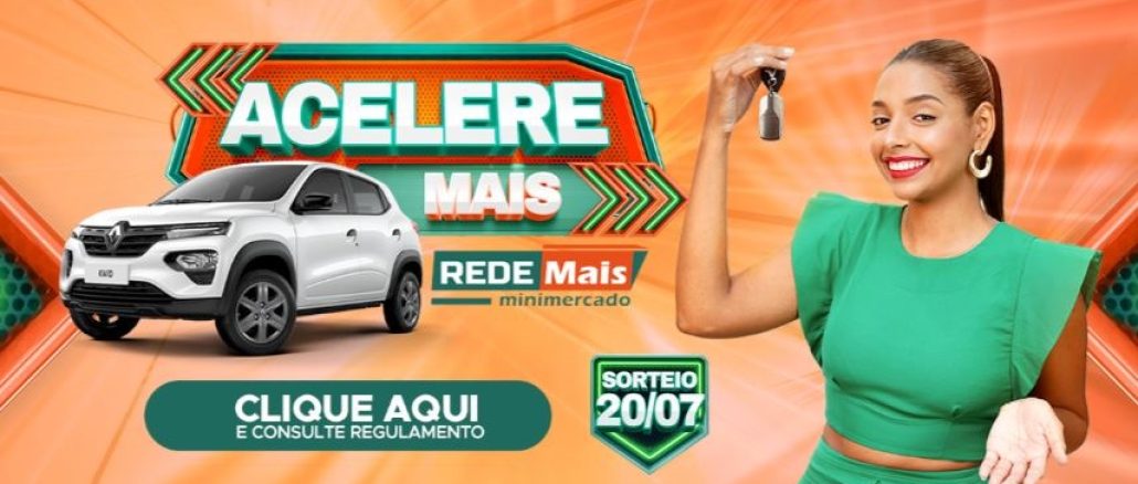 Promoção Acelere Mais Rede Mais Minimercado em Sergipe Banner da Promoção Acelere Mais Rede Mais Minimercado em Sergipe, com informações de como participar do sorteio.