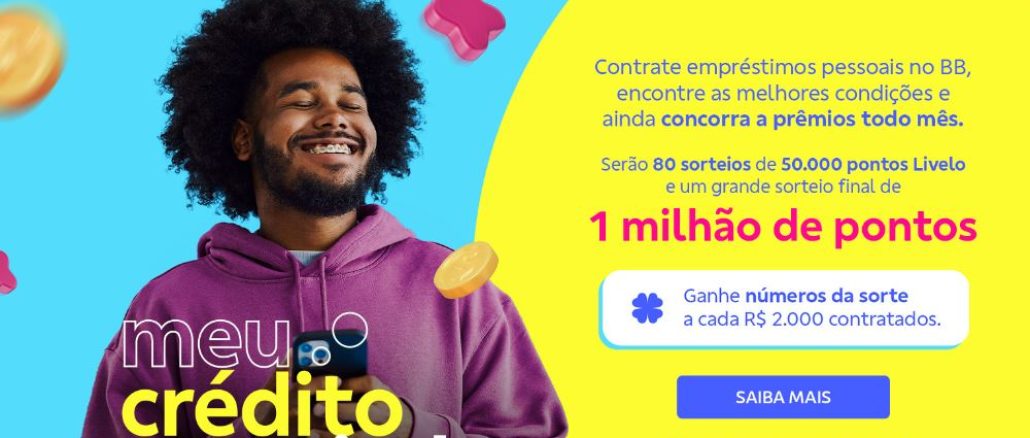 Promoção Banco do Brasil Meu Crédito Premiado Banner com o logotipo da Promoção Banco do Brasil Meu Crédito Premiado, concorra a pontos Livelo.