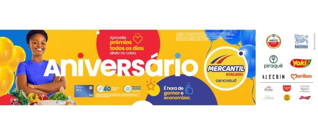 Aniversário Mercantil Atacado Cencosud Bahia e Sergipe Tela da Promoção de Aniversário do Mercantil Atacado Cencosud nos estados da Bahia e Sergipe.