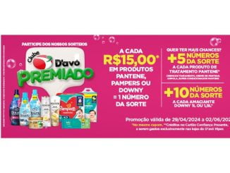 Tela do site da Clube Premiado Pantene, Pampers e Downy no D'avó Supermercados em São Paulo, com mecânica e premiação da promo.