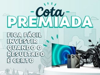 Tela do site da Promoção Cota Premiada Sicoob Empresarial, com fotos dos prêmios.