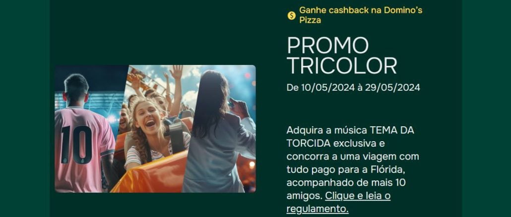 Promo Tricolor Liga Site Cashback na Domino's Pizza Tela da Promo Tricolor Liga Site Cashback na Domino's Pizza, premiação e regras da promoção.