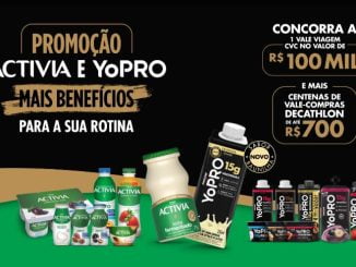 Tela do site da Promoção Activia e YoPro Mais Benefícios Para a Sua Rotina, mecânica de como participar, e premiação.