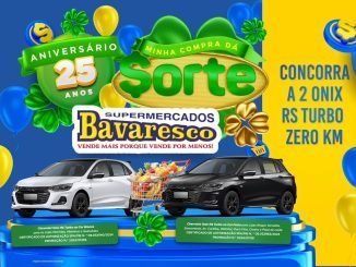 Tela da Promoção de Aniversário dos 25 anos dos Supermercados e Atacado Bavaresco em seu perfil no Facebook, com mecânica e prêmios da promoção.