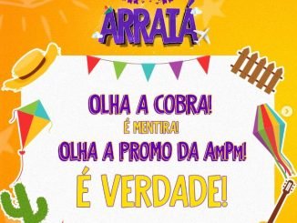 Tela da Promoção Arraiá AmPm Postos Ipiranga, de seu perfil no Instagram, com elementos da promoção.