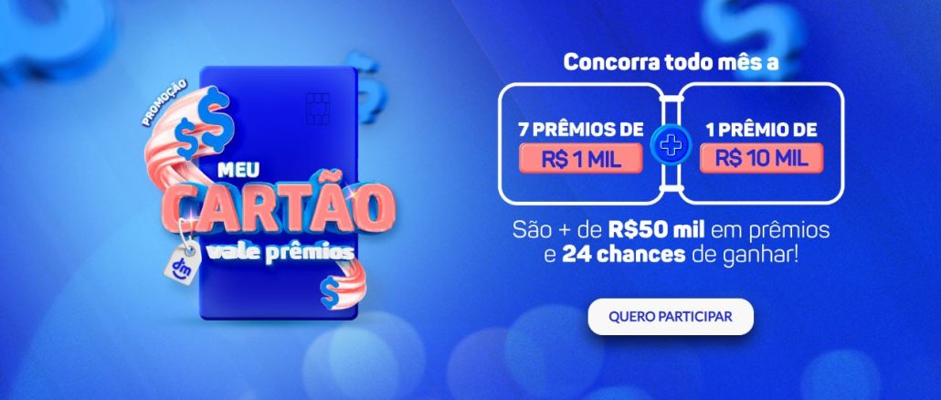 Promoção DM Card Meu Cartão Vale Prêmios Tela do site da Promoção DM Card Meu Cartão Vale Prêmios, mecânica e prêmios da ação.