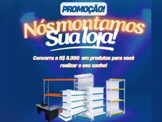 Tela da Promoção "Nós Montamos Sua Loja" Soluções Porta Pallets, foto d premiação e nome da promoção.