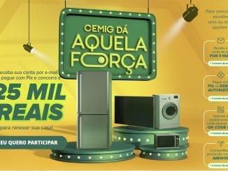 Anúncio da Cemig com uma pilha de eletrodomésticos e a frase "Cemig dá aquela força. Receba sua conta por e-mail ou pague com Pix e concorra a 25 mil reais para renovar sua casa!