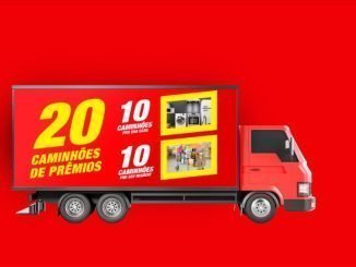 Imagem promocional do Fort Atacadista anunciando a promoção "Caminhão do Fortão", que sorteará 20 caminhões de prêmios, sendo 10 com utilidades domésticas e 10 com alimentos.