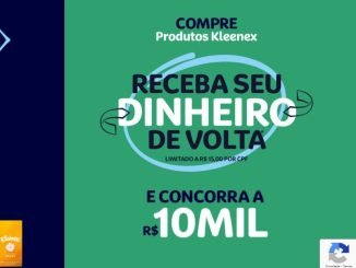 Anúncio da Kleenex oferecendo dinheiro de volta e a chance de ganhar R$10 mil em compras de produtos da marca.