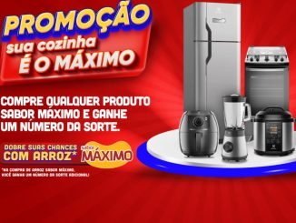 Imagem promocional da marca Sabor Máximo, anunciando uma promoção com prêmios instantâneos diários, sorteios mensais de airfryers e um kit cozinha completo como prêmio final.