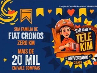 Anúncio do Telefrango Supermercados em Fortaleza celebrando o São João com ofertas imperdíveis e a chance de ganhar prêmios incríveis.
