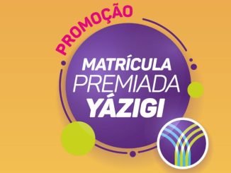 Cartaz com o anúncio da Promoção Matrícula Premiada Yázigi.