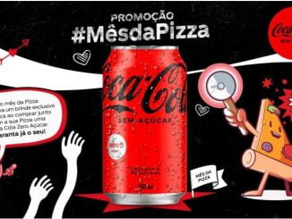 Cartaz com o anúncio da Promoção Mês da Pizza com Coca Cola Sem Açúcar