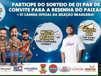 Imagem de um banner promocional para um evento comemorativo dos 30 anos do tetracampeonato da seleção brasileira de futebol. O evento contará com a presença dos ex-jogadores Bebeto e Vampeta e do JP Mantovani, shows de Xandy Lamonde e Confraria, e sorteio de um par de convites para a "Resenha do Paizão" e uma camisa oficial da seleção. Para participar do sorteio, compre R$60 em produtos participantes. O evento será realizado em 15 de agosto de 2024 e o sorteio em 12 de agosto de 2024.