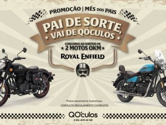 Cartaz do Anúncio da Promoção Pai de Sorte Vai de QÓculos Sorteio Duas Motos Royal Enfield
