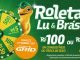 Uma roleta colorida com prêmios como combustível, milhas Smiles e vale-Premmia. Dois lagartos animados, um verde e um laranja, estão ao lado da roleta. O lagarto verde gira a roleta enquanto o laranja observa.