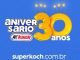 magem comemorativa do aniversário de 30 anos do SuperKoch Supermercados. Fundo azul com o texto "aniversário 30 anos". O número "30" é dourado com faíscas no topo, simbolizando velas. Abaixo, está o site "superkoch.com.br".