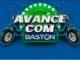 Uma imagem promocional vibrante anuncia a parceria entre a Baston e o Macro Atacado Krolow no Rio Grande do Sul. A promoção "Avance com Baston" oferece aos clientes a chance de ganhar duas scooters elétricas Hawk ao comprar produtos Baston no Krolow.