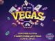 Anúncio da Copag com um fundo roxo escuro, decorado com cartas de baralho, fichas de cassino e luzes brilhantes. O texto principal diz "Se joga em Vegas" e a frase "Concorra a uma viagem para Las Vegas com a Copag!".