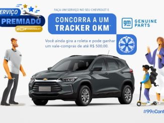 Anúncio da Chevrolet sobre a promoção "Serviço Premiado", onde clientes que realizarem serviços em seus veículos Chevrolet concorrem a um Tracker 0km e a vales-compras de até R$500,00 girando a roleta.