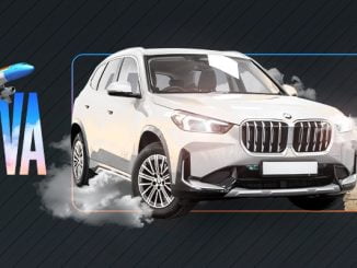 Um banner azul da Sleephouse com o slogan "Sleep te leva" sobre um avião voando acima da Torre Eiffel e um BMW X1 estacionado ao lado. O texto informa sobre um sorteio de 10 viagens internacionais e um BMW X1.