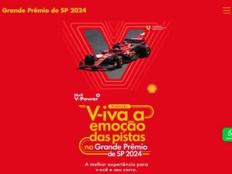 Anúncio promocional da Shell para o Grande Prêmio de São Paulo de 2024, oferecendo a chance de ganhar ingressos, produtos exclusivos e cupons de desconto