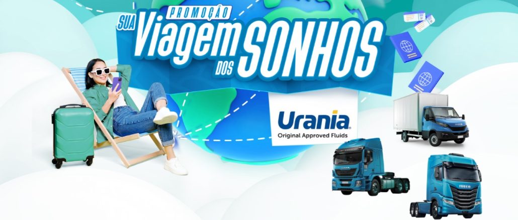 Promoção Viagem dos sonhos PETRONAS Urania Iveco Imagem promocional da campanha "Viagem dos Sonhos" da PETRONAS. Compre lubrificantes e concorra a um vale-viagem de R$10.000 e outros prêmios. Quanto mais litros comprar, mais chances de ganhar.