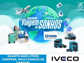 Imagem promocional da campanha "Viagem dos Sonhos" da PETRONAS. Compre lubrificantes e concorra a um vale-viagem de R$10.000 e outros prêmios. Quanto mais litros comprar, mais chances de ganhar.