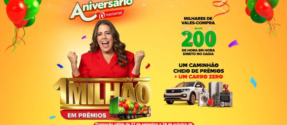 Aniversário Nacional Supermercados 2024 Um Milhão em Prêmios Aniversário Nacional Supermercados 2024: Um Milhão em Prêmios em vale-compras (600 mil), e um caminhão de prêmios no valor de 400 mil reais.