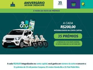 Aniversário Sicoob Credicope 35 anos: Concorra motos e carro 0km.