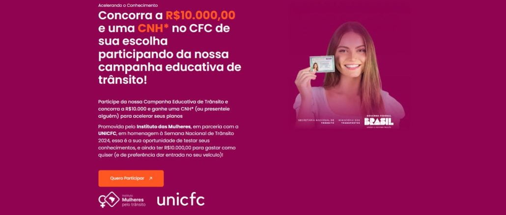Campanha Acelerando o Conhecimento Instituto Nacional Mulheres Pelo Transito Campanha Acelerando o Conhecimento Instituto Nacional Mulheres Pelo Transito: Concorra 10.000,00 reais, e CNH grátis.