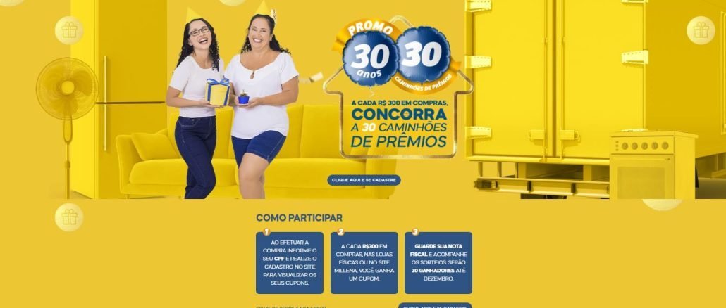 Promoção 30 anos Millena Móveis e Eletro: Concorra a Caminhões de Prêmios