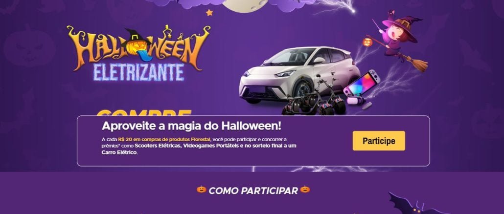 Promoção Halloween Eletrizante Doces Florestal promoção "Halloween Eletrizante" Florestal: concorra scooters elétricas e videogames.