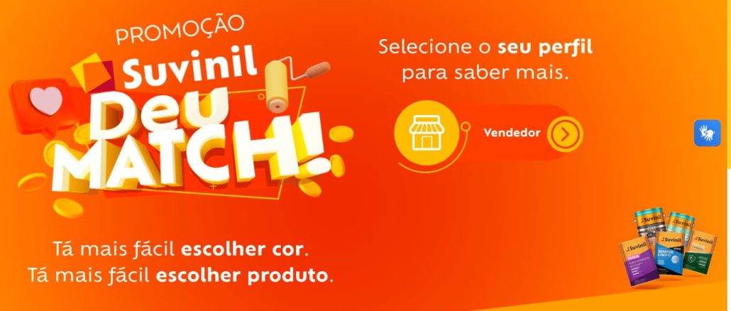 Promoção Suvinil Deu Match Promoção Suvinil Deu Match: Concorra a prêmios instantâneos de 500,00 reais todos os dias, e dois sorteios de 50.000,00 reais.