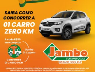 Aniversário Jambo Supermercados em Jequié - Bahia: Concorra a Renault Kwid zero km, e duas moto Honda Pop 0km.