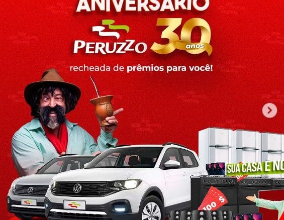 Aniversário Peruzzo Supermercados 30 anos Aniversário Peruzzo Supermercados 30 anos: Concorra a meio milhão de reais em prêmios, carros e eletrodomésticos.