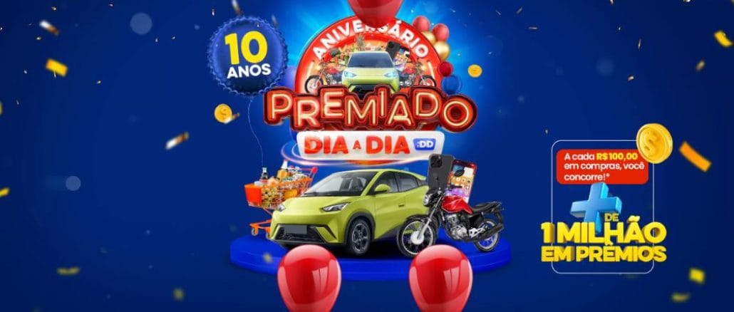 Aniversário Premiadao 10 anos Atacadão Dia a Dia: Concorra a um milhão e meio em prêmios, no TO, BA, GO e DF.