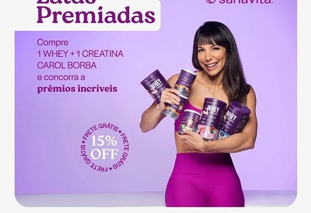 Latas Premiadas Sanavita e Carol Borba Latas Premiadas Sanavita e Carol Borba: Compre Whey da influencer e concorra a latas recheadas com whey e creatina!
