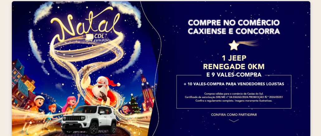 Natal CDL Caxias do Sul 2024 Natal CDL Caxias do Sul 2024: Concorra Jeep Renegade e vale-compras.