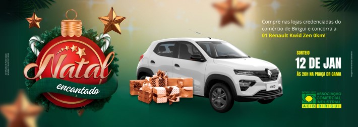 Natal Encantado Birigui SP 2024 Sorteio Kwid Natal Encantado Birigui SP 2024: Concorra ao Sorteio de um Kwid 0km da Renault.