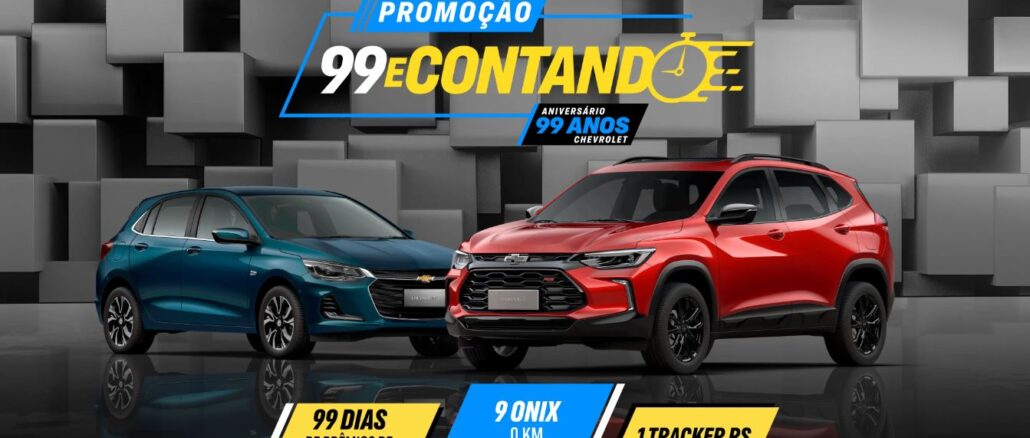 Promoção 99 e Contando Chevrolet Promoção 99 e Contando Chevrolet: Concorra 999 prêmios de 999 reais, e 9 GM Onix 0km, além de uma SUV Tracker.