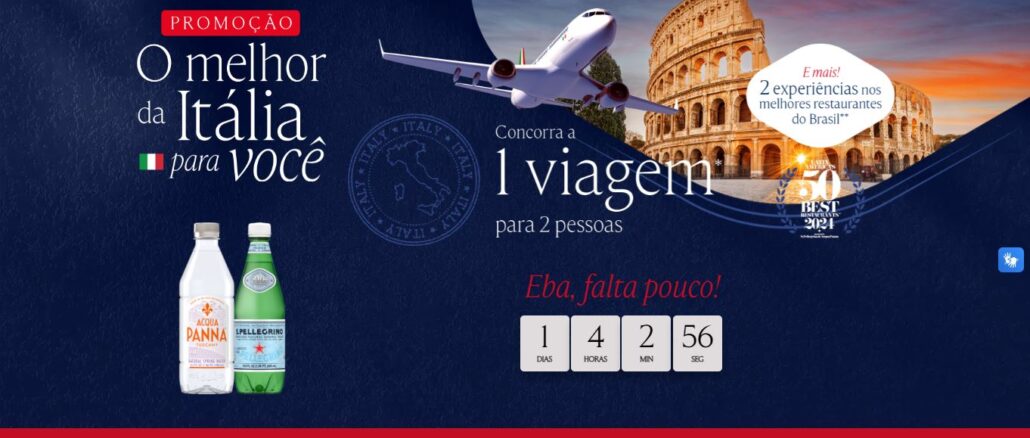 Promoção Acqua Panna e S. Pellegrino O melhor da Itália para Você Promoção Acqua Panna e S. Pellegrino: "O melhor da Itália para Você", concorra a viagens para a terra da botinha.