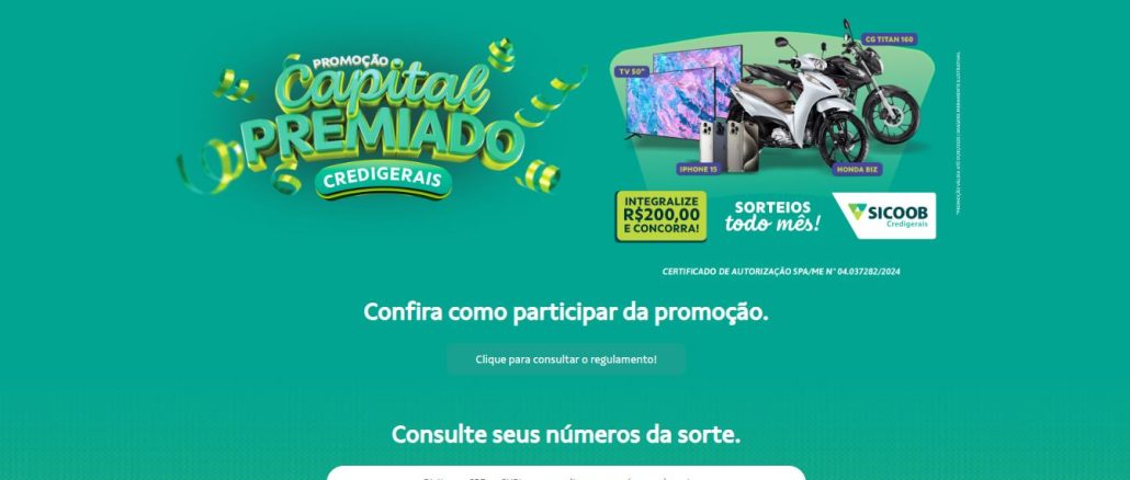 Promoção Capital Premiado Credigerais Sicoob: Concorra motos, TVs e celulares.
