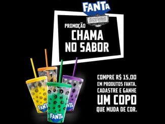 Promoção Chama no Sabor Fanta: Compre e ganhe copos que mudam de cor.
