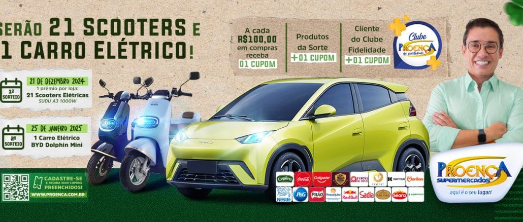 Promoção Eletrizante do Proença Supermercados em Mato Grosso do Sul e São Paulo: Concorra scooters e carro elétricos.