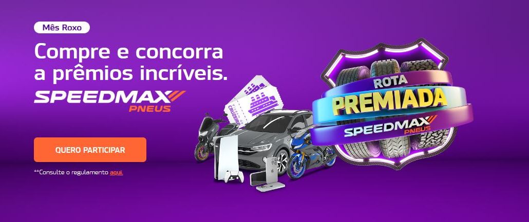 Promoção Rota Premiada Speedmax Pneus Promoção Rota Premiada Speedmax Pneus: Concorra Nivus, moto, iPhone e mais.