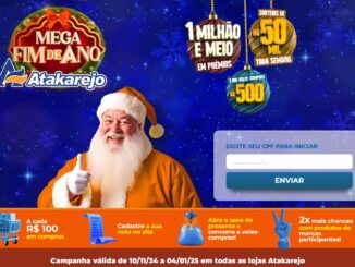 Mega Fim de Ano Atakarejo: Concorra 2.000 vales de 500 reais, e sorteios semanais de 50 mil reais.