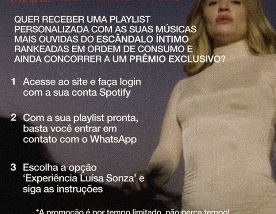 Promoção Meu Escândalo Íntimo Luísa Sonza Promoção Meu Escândalo Íntimo Luísa Sonza: Concorra kit Luísa Sonza da marca Heart Merch, com camiseta, canga e cordão.