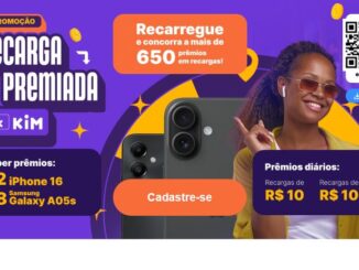Promoção Recarga Premiada Kim: Concorra a iPhones, Samsung Galaxy A05s e recargas de 10 a 100 reais.